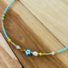 Collier fleur, perles d'eau douce et perles de rocaille - Bleu
